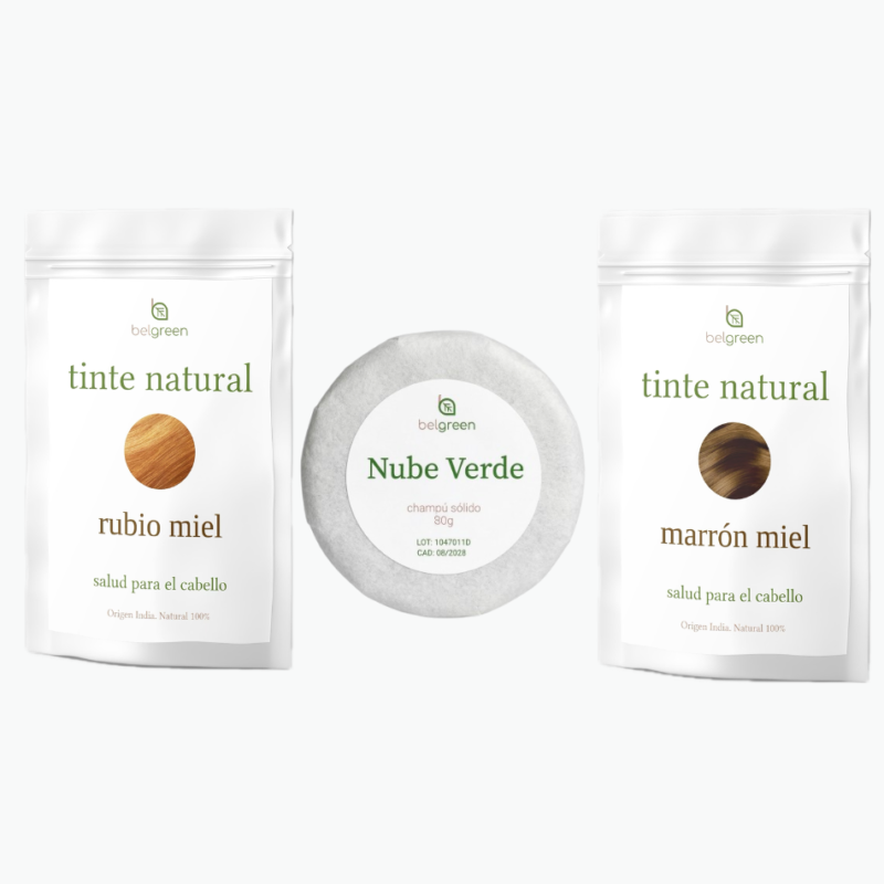Ritual Miel Dorada: Tinte Rubio Miel, Tinte Marrón Miel & Champú Sólido Nube Verde